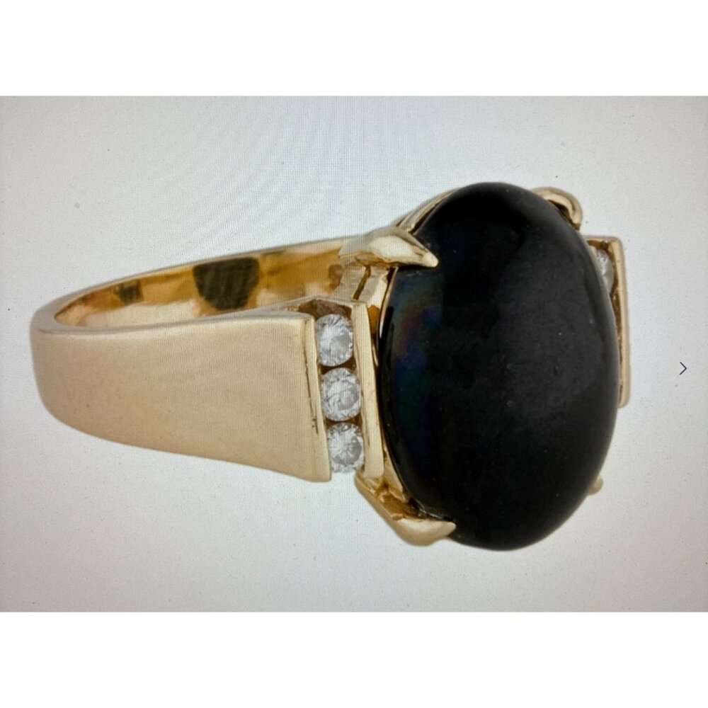 Gump's 14K Gold Oval Nephrite & Diamond Accent Cocktail Ring For Women 8.75 - Picture 1 of 14